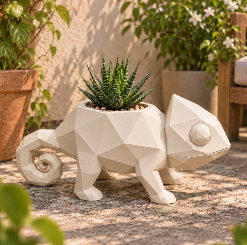MACETERO DECORATIVO HOGAR- CAMALEON 14 CM BEIGE - 4