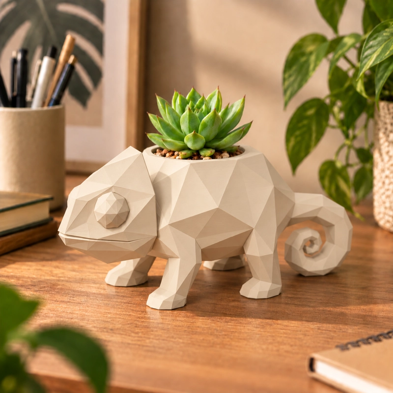 MACETERO DECORATIVO HOGAR- CAMALEON 14 CM BEIGE - 5