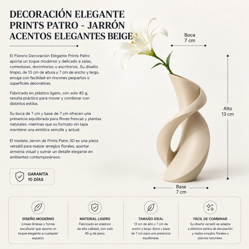 DECORACION ELEGANTE PRINTS PATRO - JARRON ACENTOS ELEGANTES BEIGE - 3