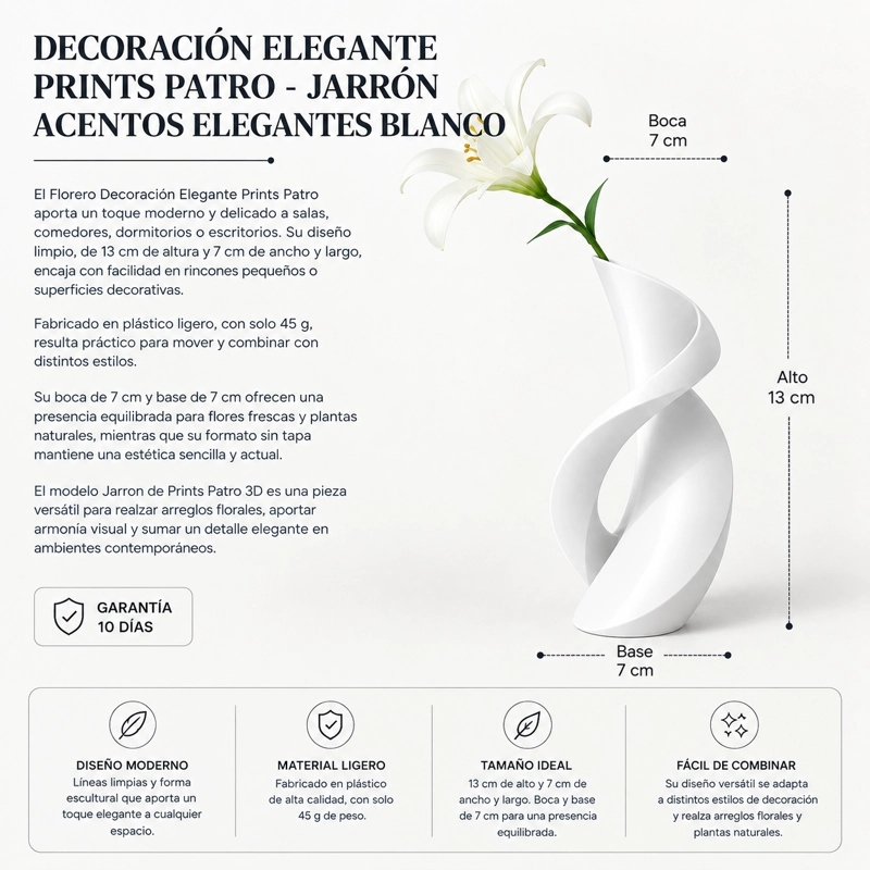 DECORACION ELEGANTE PRINTS PATRO - JARRON ACENTOS ELEGANTES BLANCO - 3