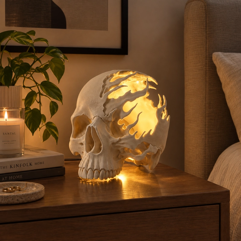 LAMPARA CALAVERA 3D DECORATIVA LED BEIGE - 2