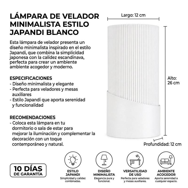 LAMPARA DE VELADOR MINIMALISTA ESTILO JAPANDI BLANCA - 3