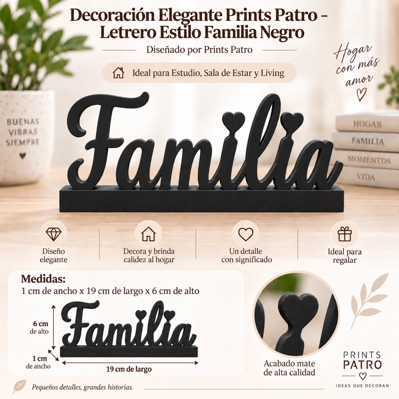 DECORACION ELEGANTE PRINTS PATRO - LETRERO ESTILO FAMILIA NEGRO - 1