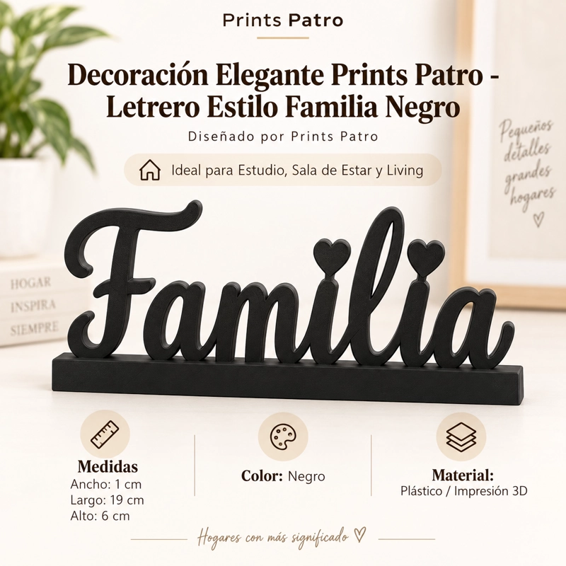 DECORACION ELEGANTE PRINTS PATRO - LETRERO ESTILO FAMILIA NEGRO - 3