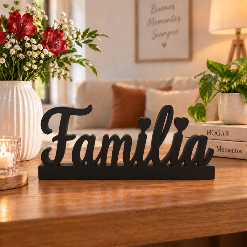 DECORACION ELEGANTE PRINTS PATRO - LETRERO ESTILO FAMILIA NEGRO - 5