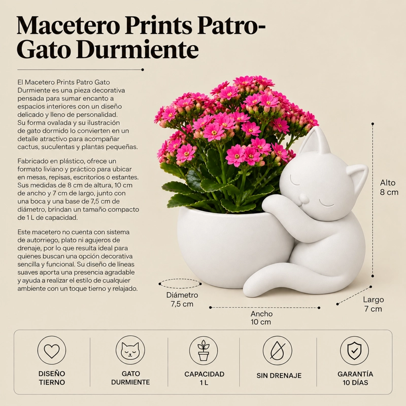 MACETERO PRINTS PATRO- GATO DURMIENTE BLANCO - 3