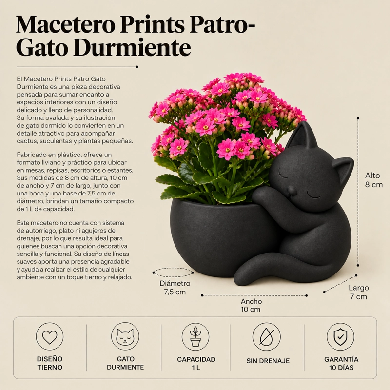 MACETERO PRINTS PATRO- GATO DURMIENTE NEGRO - 3