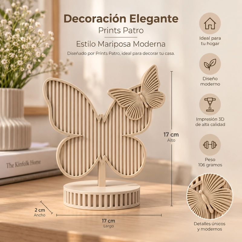 DECORACION ELEGANTE PRINTS PATRO - ESTILO MARIPOSA MODERNA BEIGE - 1
