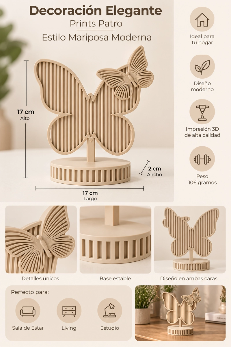 DECORACION ELEGANTE PRINTS PATRO - ESTILO MARIPOSA MODERNA BEIGE - 3