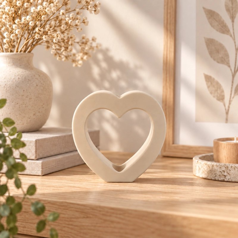 DECORACION ELEGANTE PRINTS PATRO - JARRON CORAZON MINIMALISTA BEIGE - 5