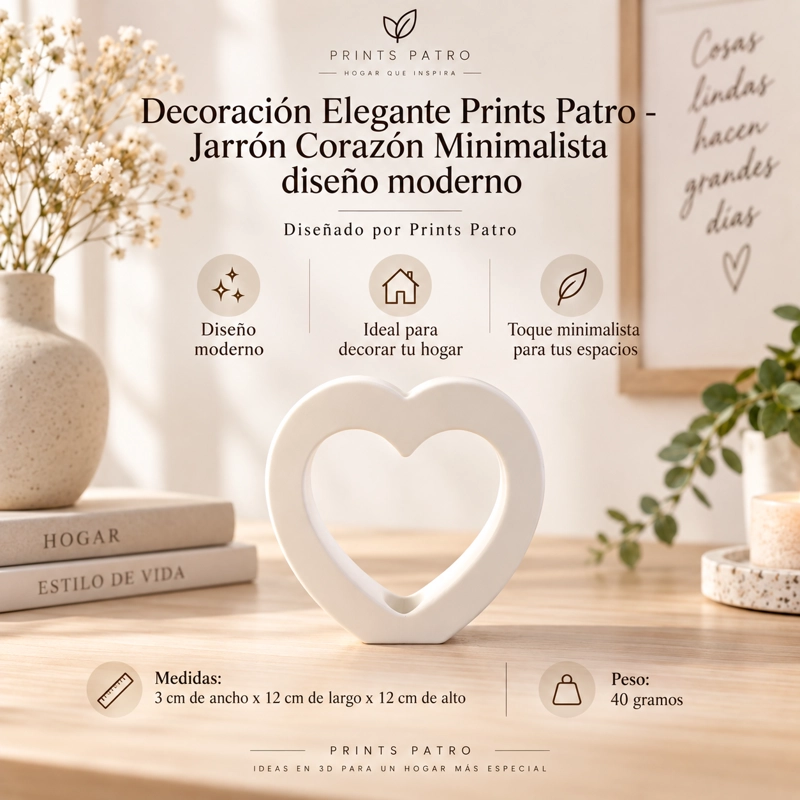 DECORACION ELEGANTE PRINTS PATRO - JARRON CORAZON MINIMALISTA BLANCO - 1