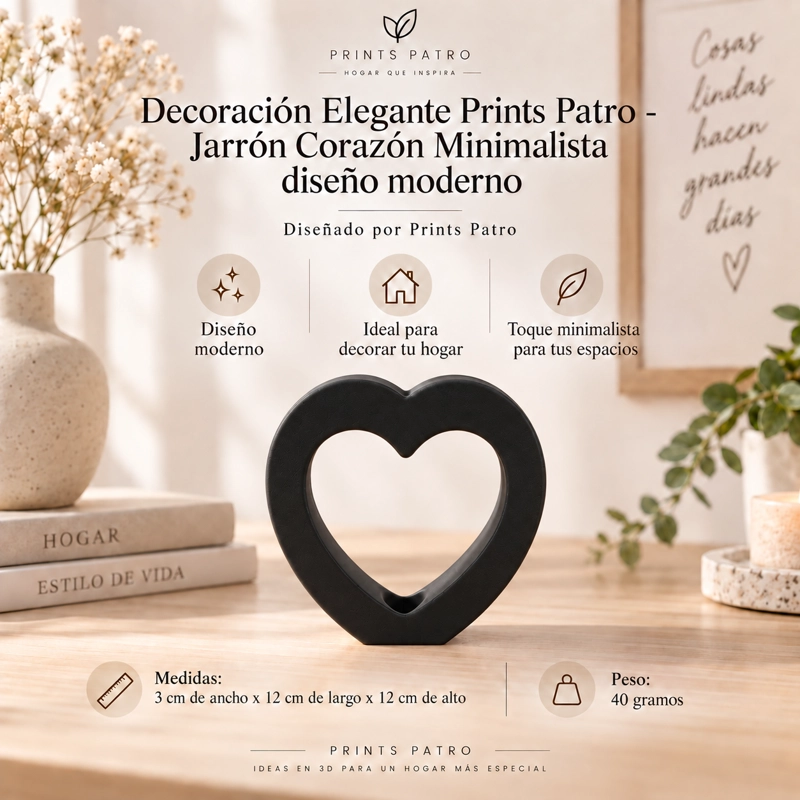 DECORACION ELEGANTE PRINTS PATRO - JARRON CORAZON MINIMALISTA NEGRO - 1
