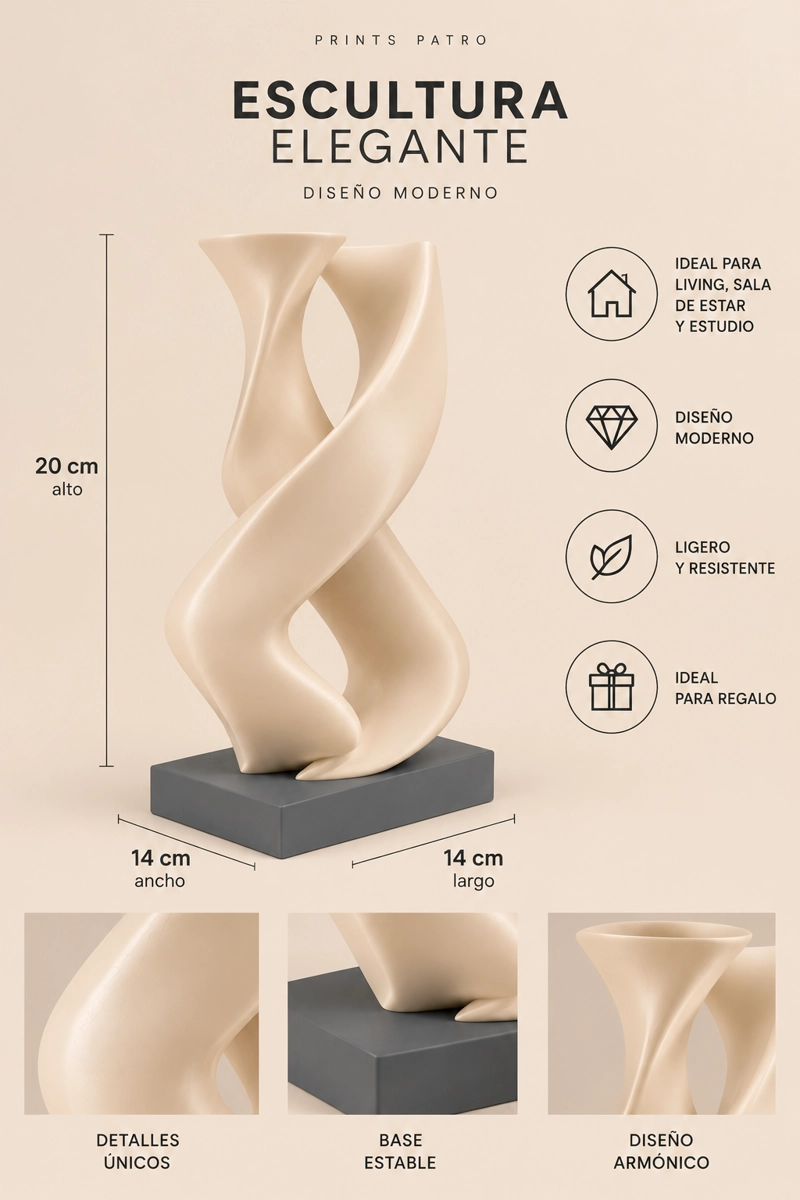 ESCULTURA ELEGANTE PRINTS PATRO - DOS ALMAS ESCULTORICO BEIGE - 3
