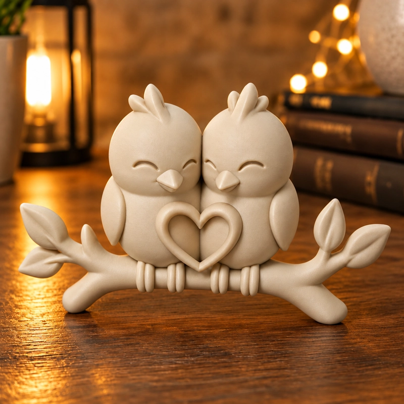 ESCULTURA DECORATIVA PRINTS PATRO- PAJARITOS ENAMORADOS BEIGE - 1