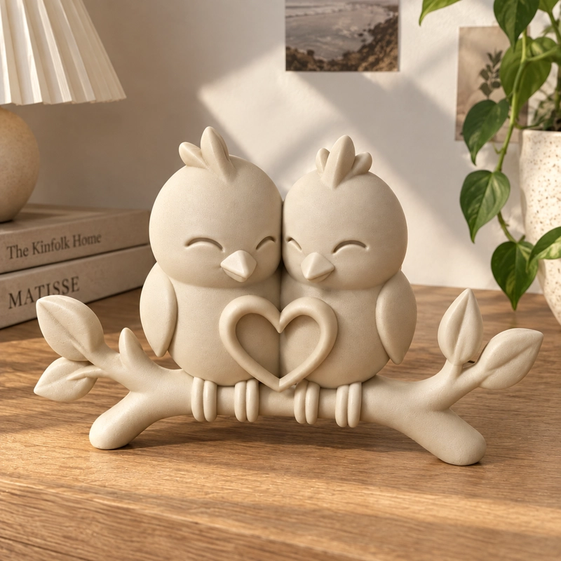 ESCULTURA DECORATIVA PRINTS PATRO- PAJARITOS ENAMORADOS BEIGE - 2
