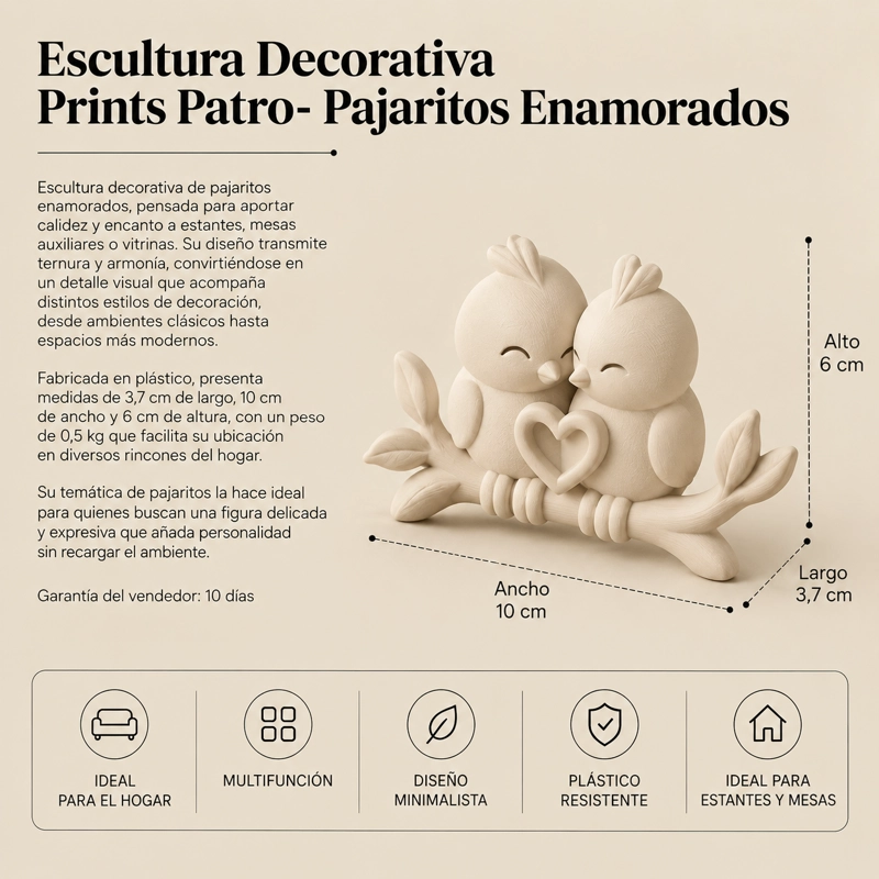 ESCULTURA DECORATIVA PRINTS PATRO- PAJARITOS ENAMORADOS BEIGE - 3