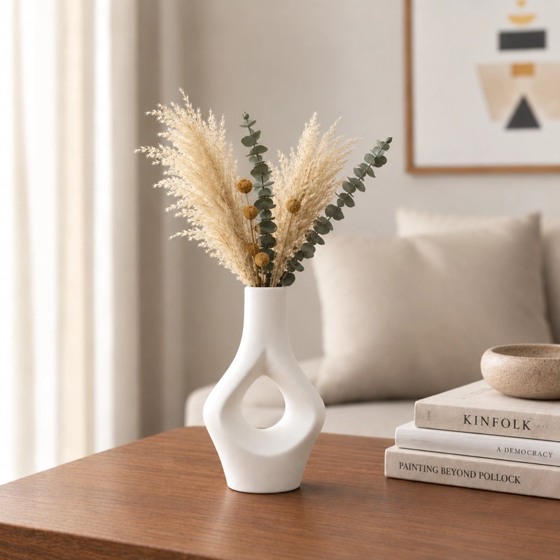 FIGURA DECORATIVA JARRON DECORATIVO MODERNO BLANCO - 2