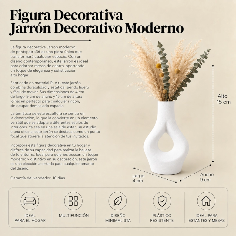 FIGURA DECORATIVA JARRON DECORATIVO MODERNO BLANCO - 3