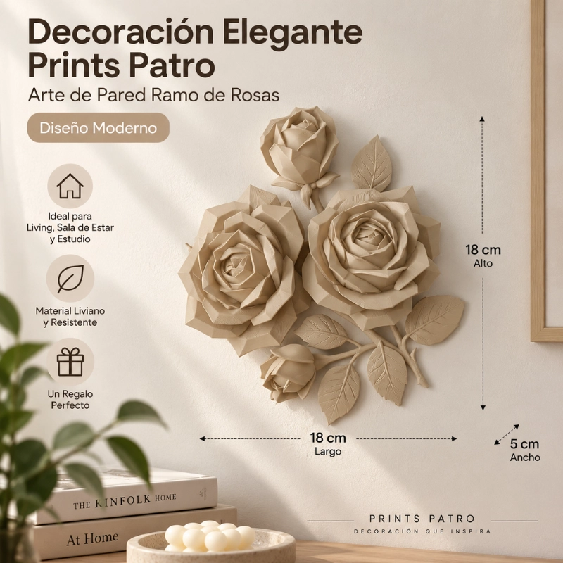 DECORACION ELEGANTE PRINTS PATRO - ARTE DE PARED RAMO DE ROSAS BEIGE - 1