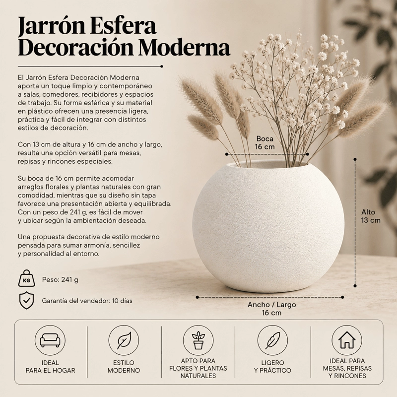 JARRON ESFERA DECORACION MODERNA BLANCO - 2