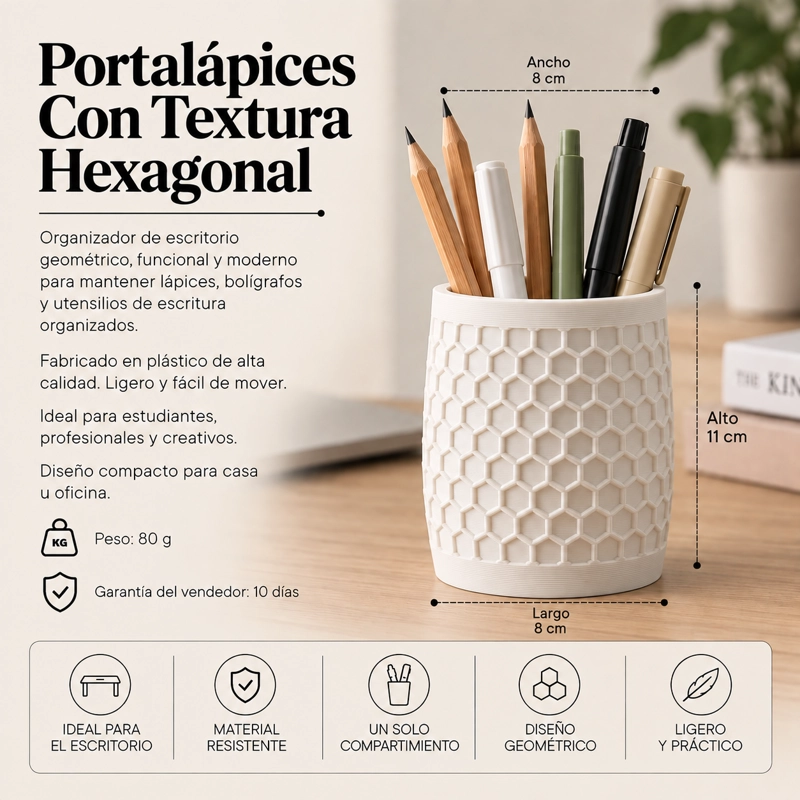 Portalápices Hexagonal Organizador De Escritorio Moderno BLANCO - 2