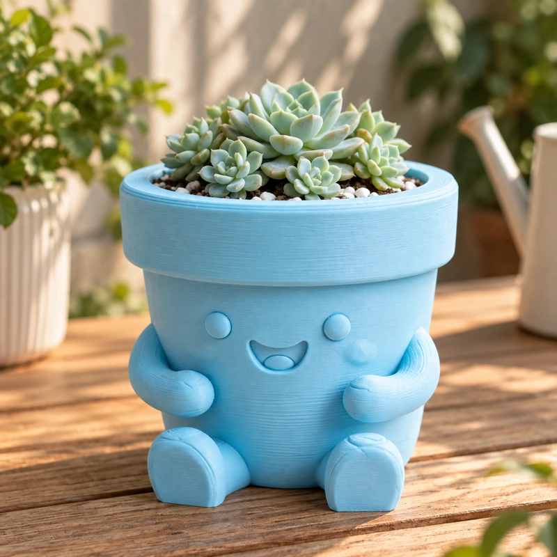 MACETERO DECORATIVO HOGAR-  MACETA FELIZ 13 CM CELESTE - 1