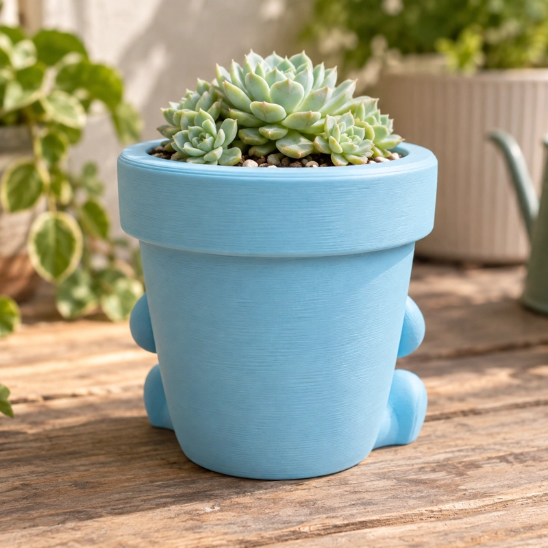 MACETERO DECORATIVO HOGAR-  MACETA FELIZ 13 CM CELESTE - 3