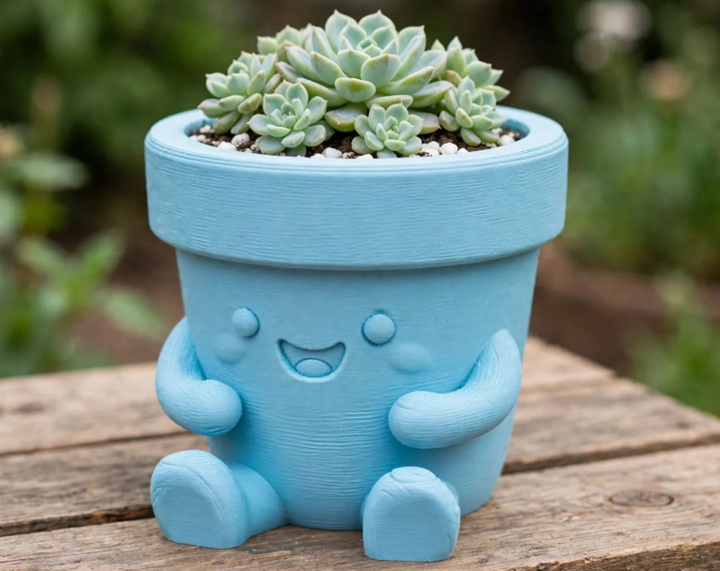 MACETERO DECORATIVO HOGAR-  MACETA FELIZ 13 CM CELESTE - 5