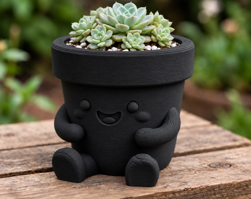 MACETERO DECORATIVO HOGAR-  MACETA FELIZ 13 CM NEGRO - 1