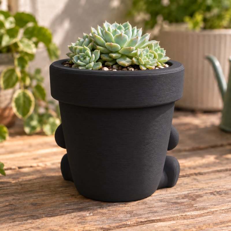 MACETERO DECORATIVO HOGAR-  MACETA FELIZ 13 CM NEGRO - 2