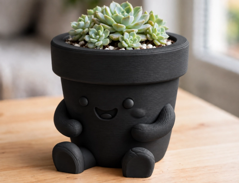 MACETERO DECORATIVO HOGAR-  MACETA FELIZ 13 CM NEGRO - 4