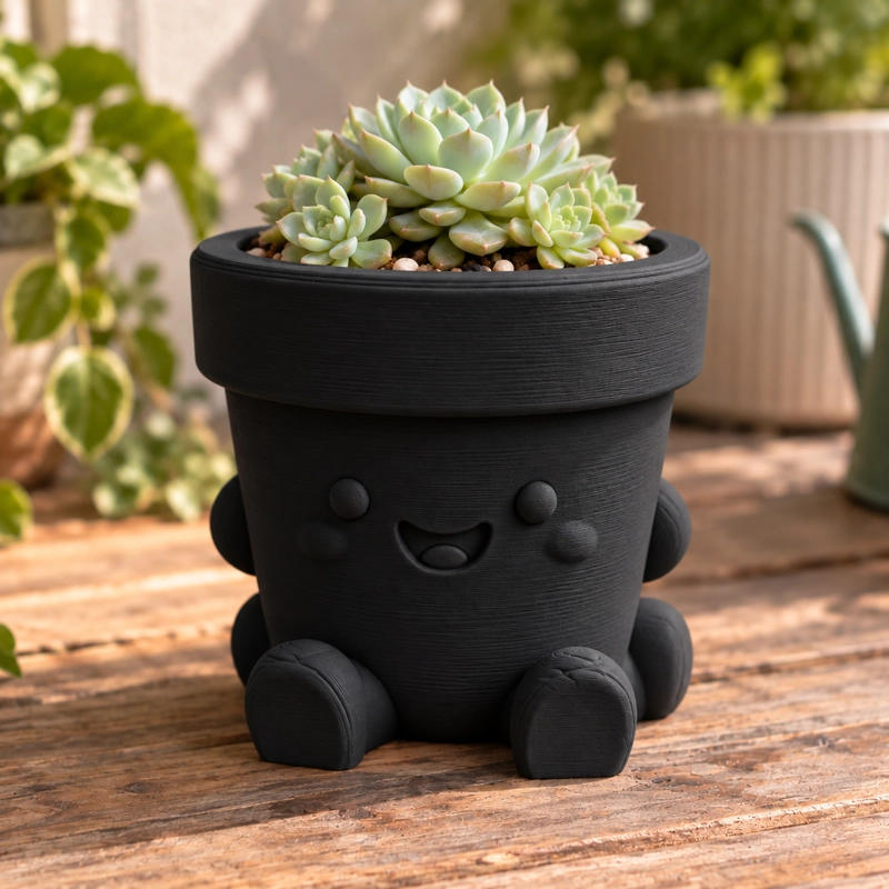 MACETERO DECORATIVO HOGAR-  MACETA FELIZ 13 CM NEGRO - 5