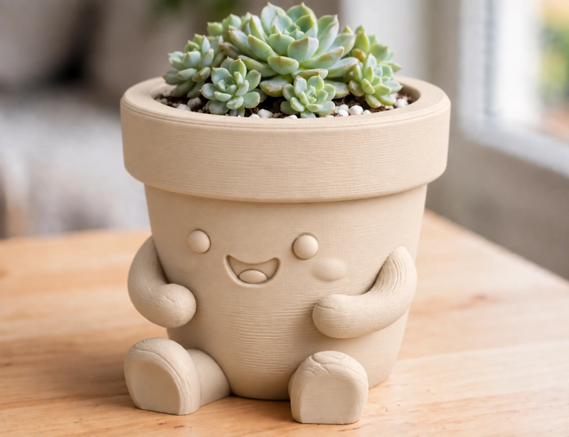 MACETERO DECORATIVO HOGAR-  MACETA FELIZ 13 CM BEIGE - 1