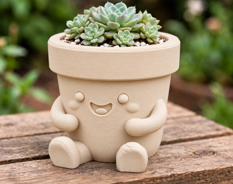 MACETERO DECORATIVO HOGAR-  MACETA FELIZ 13 CM BEIGE - 3