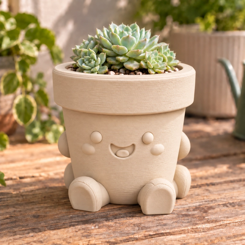 MACETERO DECORATIVO HOGAR-  MACETA FELIZ 13 CM BEIGE - 4
