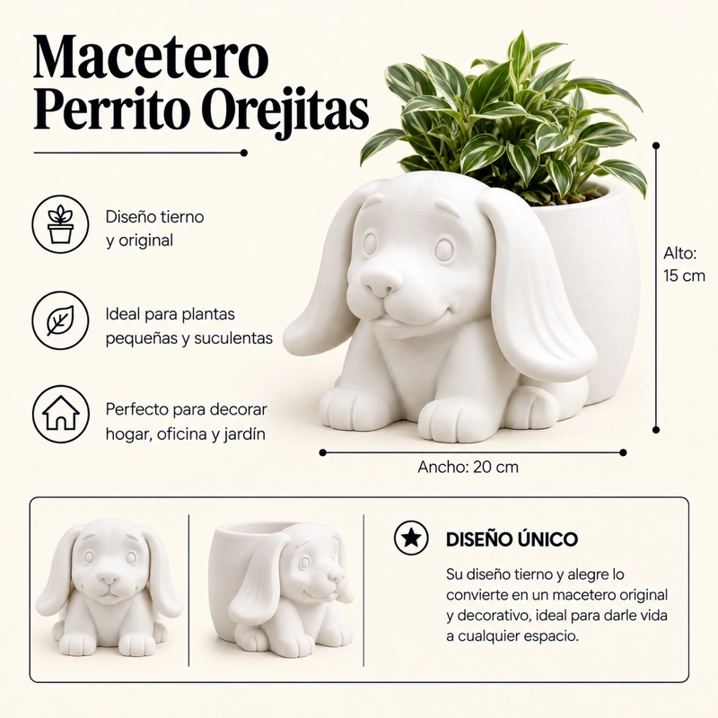MACETERO DECORATIVO HOGAR- MACETA OREJITAS 15 CM BLANCO - 2