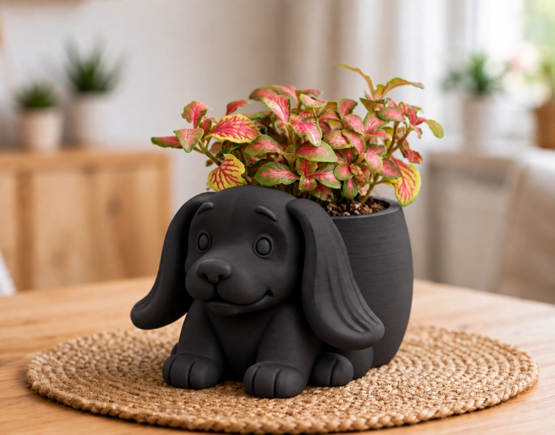 MACETERO DECORATIVO HOGAR- MACETA OREJITAS 15 CM NEGRO - 1
