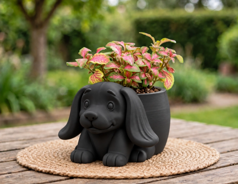 MACETERO DECORATIVO HOGAR- MACETA OREJITAS 15 CM NEGRO - 3