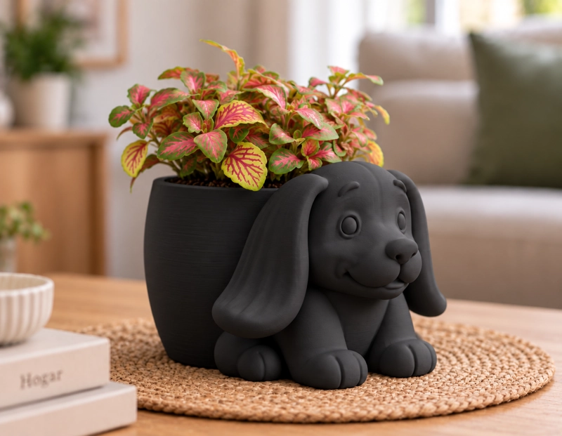 MACETERO DECORATIVO HOGAR- MACETA OREJITAS 15 CM NEGRO - 4