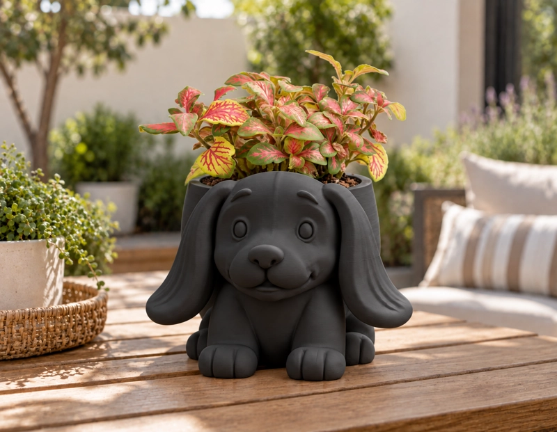 MACETERO DECORATIVO HOGAR- MACETA OREJITAS 15 CM NEGRO - 5
