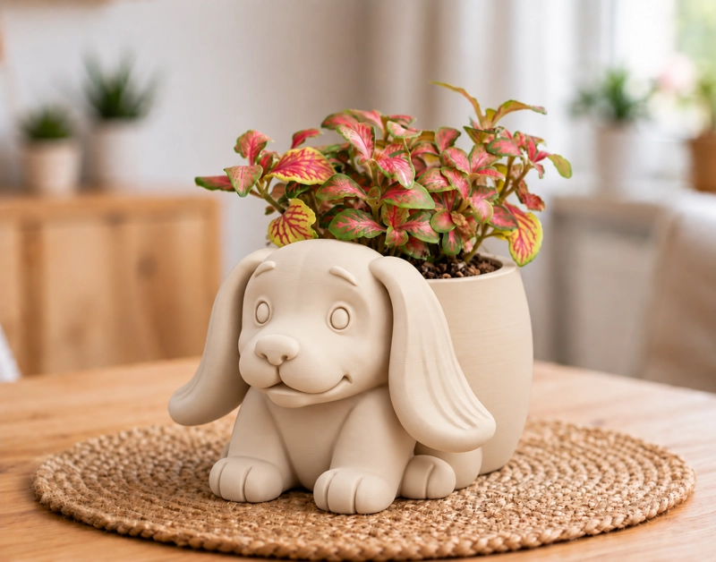 MACETERO DECORATIVO HOGAR- MACETA OREJITAS 15 CM BEIGE - 1
