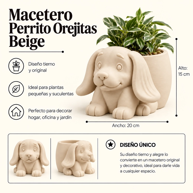 MACETERO DECORATIVO HOGAR- MACETA OREJITAS 15 CM BEIGE - 2