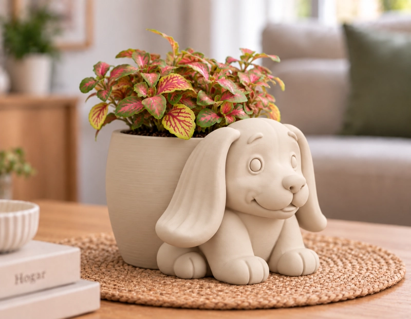 MACETERO DECORATIVO HOGAR- MACETA OREJITAS 15 CM BEIGE - 4