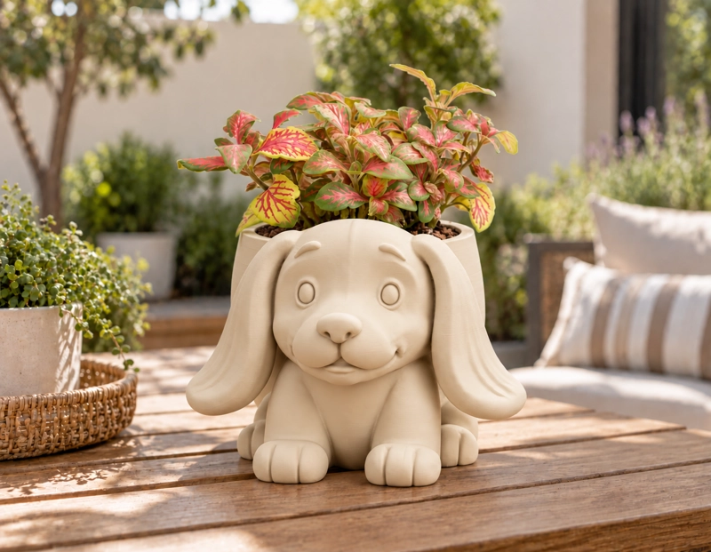 MACETERO DECORATIVO HOGAR- MACETA OREJITAS 15 CM BEIGE - 5