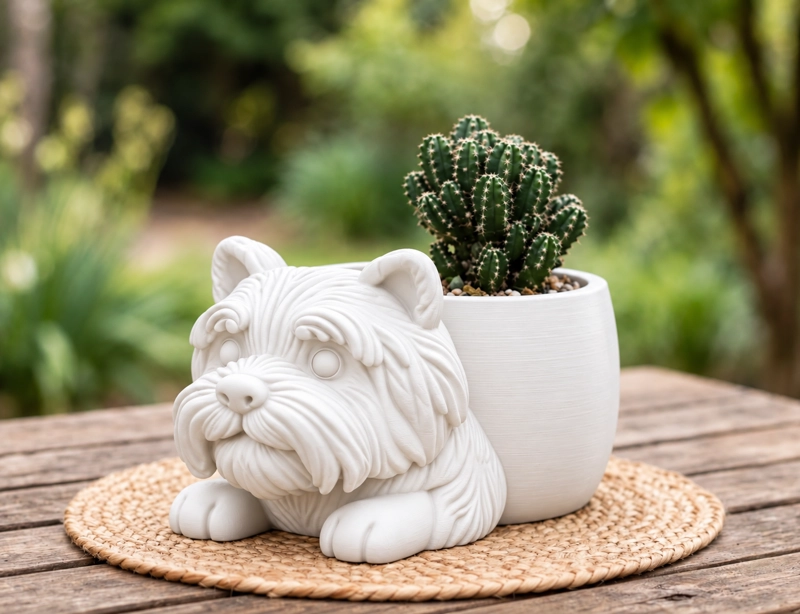 MACETERO DECORATIVO HOGAR- MACETA PELUDITO 13 CM BLANCO - 3