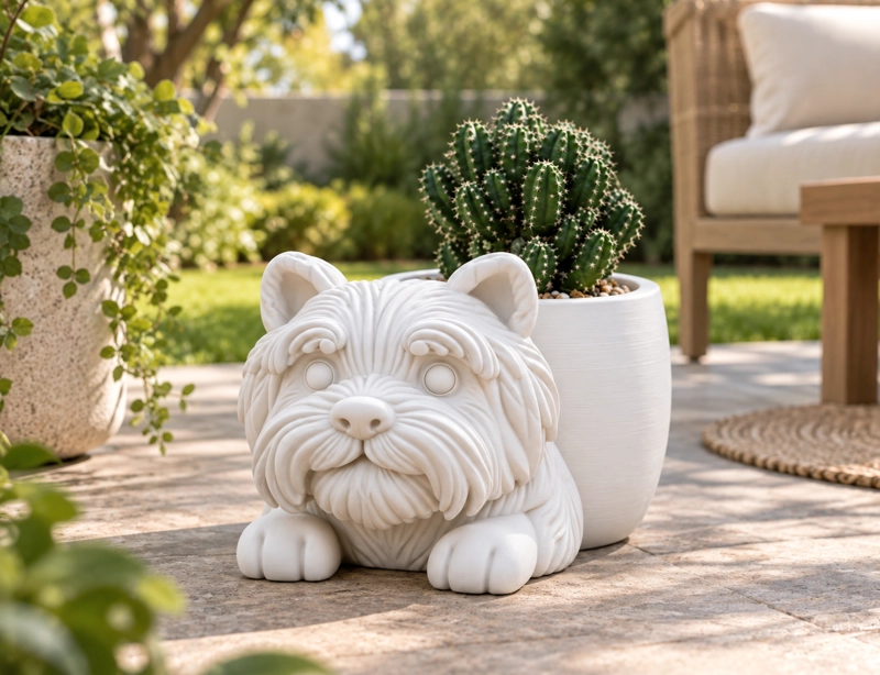 MACETERO DECORATIVO HOGAR- MACETA PELUDITO 13 CM BLANCO - 5