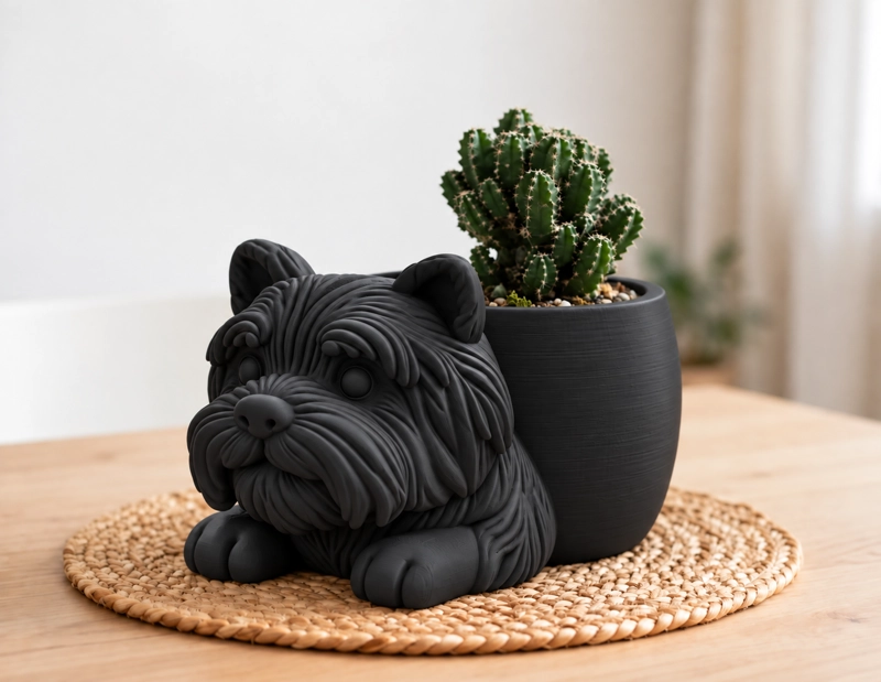 MACETERO DECORATIVO HOGAR- MACETA PELUDITO 13 CM NEGRO - 1