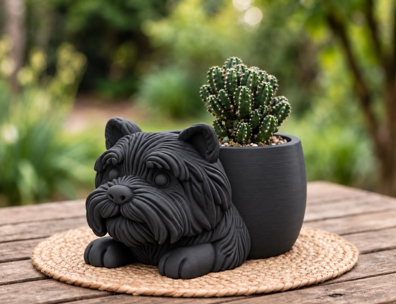MACETERO DECORATIVO HOGAR- MACETA PELUDITO 13 CM NEGRO - 3
