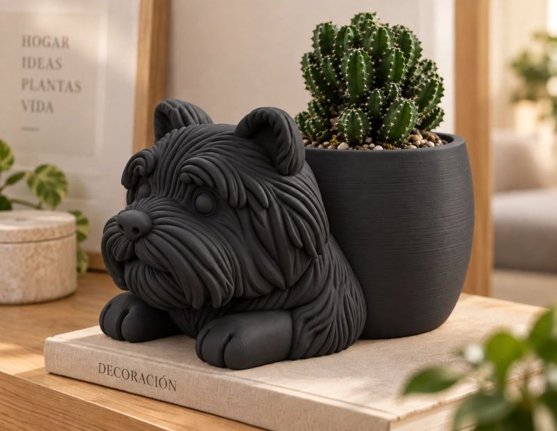 MACETERO DECORATIVO HOGAR- MACETA PELUDITO 13 CM NEGRO - 4