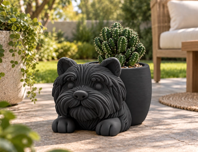 MACETERO DECORATIVO HOGAR- MACETA PELUDITO 13 CM NEGRO - 5